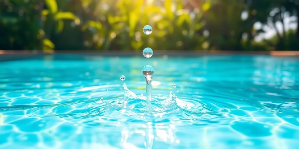 Water droplet splashing in sunlight through greenery.